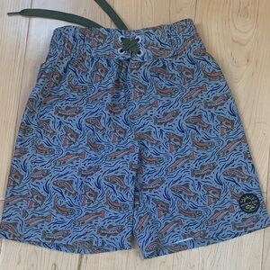 United By Blue Kid's Blue Fish Print Swim Shorts size XS/ 4